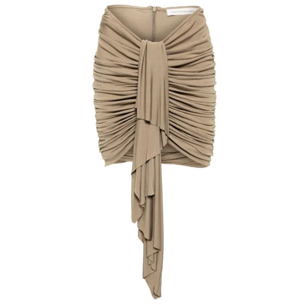 NWT Christopher Esber Vivenda Drape Ruched Mini Skirt Eucalypt Khaki Beige Tan